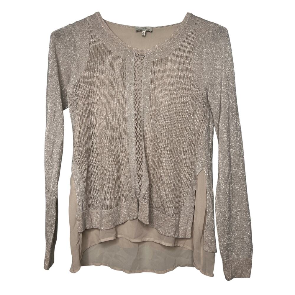 Lucky Brand Metallic Sweater Tunic Size Large Sparkly Tan Layered Chiffon Light